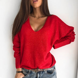 2019 new autumn winter Women v-neck solid Sweater Pullover Female Knitted sweaters Jumper casual Knitwear Pull Femme jersey