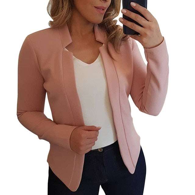 NIBESSER 2019 Autumn New Solid Cardigan Blazers Women Fashion No-Breasted Casual Suits Female Elasticity Soft Women Blazers