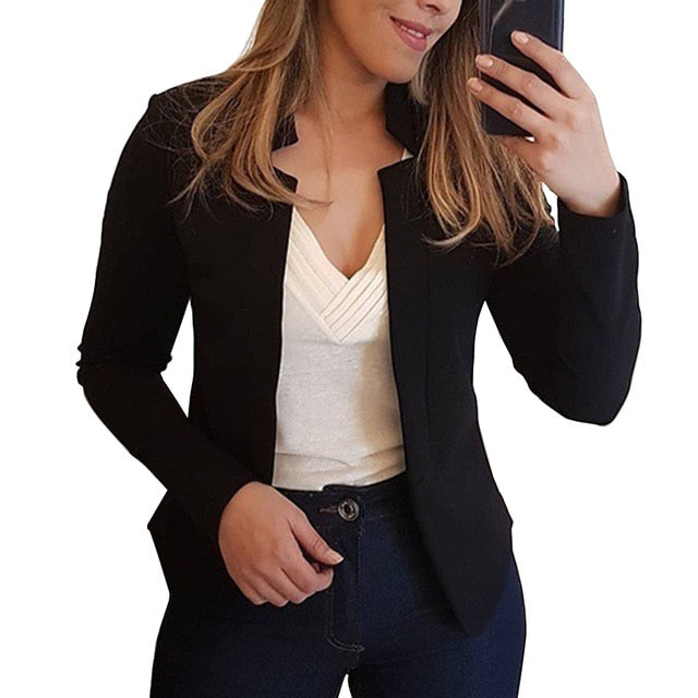 NIBESSER 2019 Autumn New Solid Cardigan Blazers Women Fashion No-Breasted Casual Suits Female Elasticity Soft Women Blazers