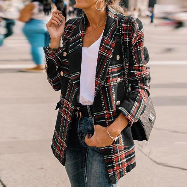 Fashion Long Sleeve Plaid Blazer Feminino 2019 Autumn Winter Buttons Office Women Jacket Tweed Blazer Mujer Casual Coat Blazers