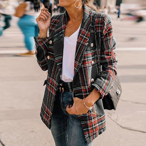 Fashion Long Sleeve Plaid Blazer Feminino 2019 Autumn Winter Buttons Office Women Jacket Tweed Blazer Mujer Casual Coat Blazers