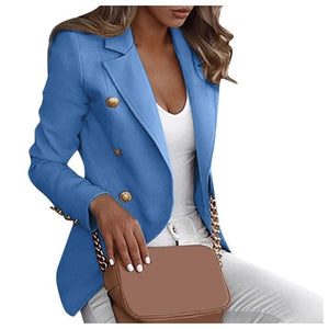 Fashion Slim Double Breasted Blazer Women Loose Top Long Sleeve Casual Jacket Ladies Office Wear Coat Jacket Large Size Blazer