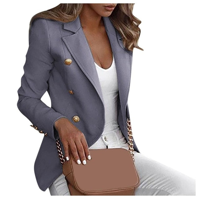 Fashion Slim Double Breasted Blazer Women Loose Top Long Sleeve Casual Jacket Ladies Office Wear Coat Jacket Large Size Blazer