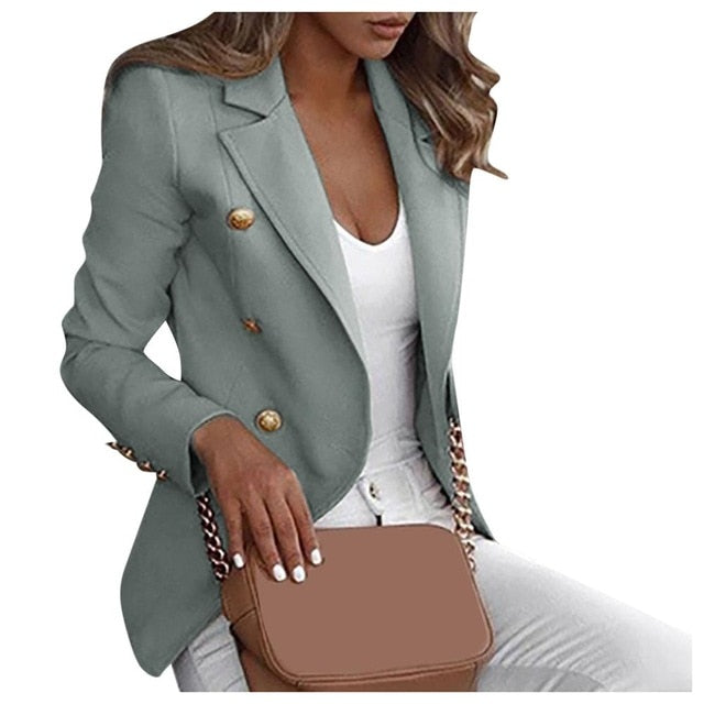 Fashion Slim Double Breasted Blazer Women Loose Top Long Sleeve Casual Jacket Ladies Office Wear Coat Jacket Large Size Blazer