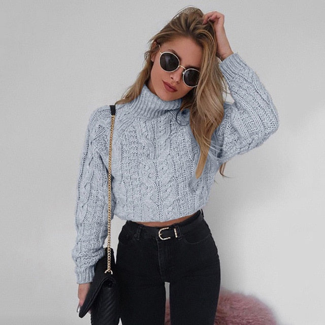 Womail Winter High Collar Sexy Umbilical Women's Sweater Twist Casual Knitted  Sweater Female Tricot Jersey Jumper Sweater