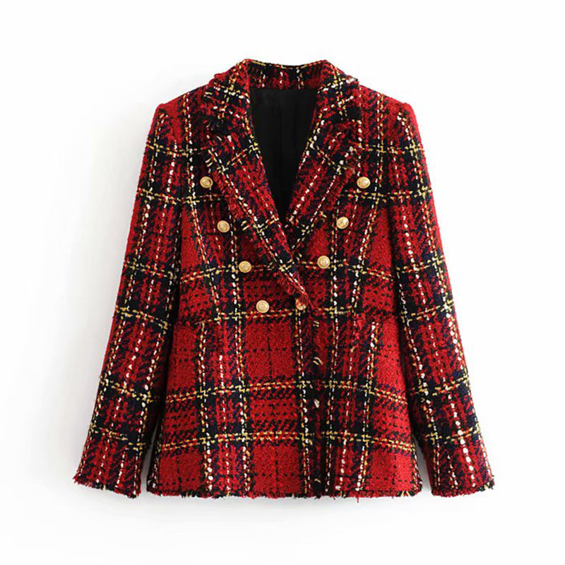 Tweed women red plaid blazers 2019 winter fashion women vintage jackets female patchwork blazer coats girls chic outfit clothes