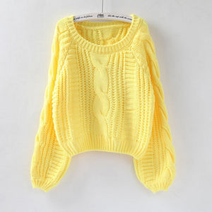 2019 Women Pull Sweaters Warm Pullover and Jumpers O Neck Yellow Sweater Jumpers Chic Short Sweater Twisted Pull