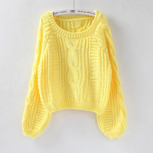 2019 Women Pull Sweaters Warm Pullover and Jumpers O Neck Yellow Sweater Jumpers Chic Short Sweater Twisted Pull