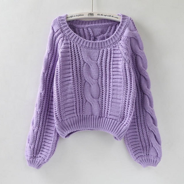 2019 Women Pull Sweaters Warm Pullover and Jumpers O Neck Yellow Sweater Jumpers Chic Short Sweater Twisted Pull