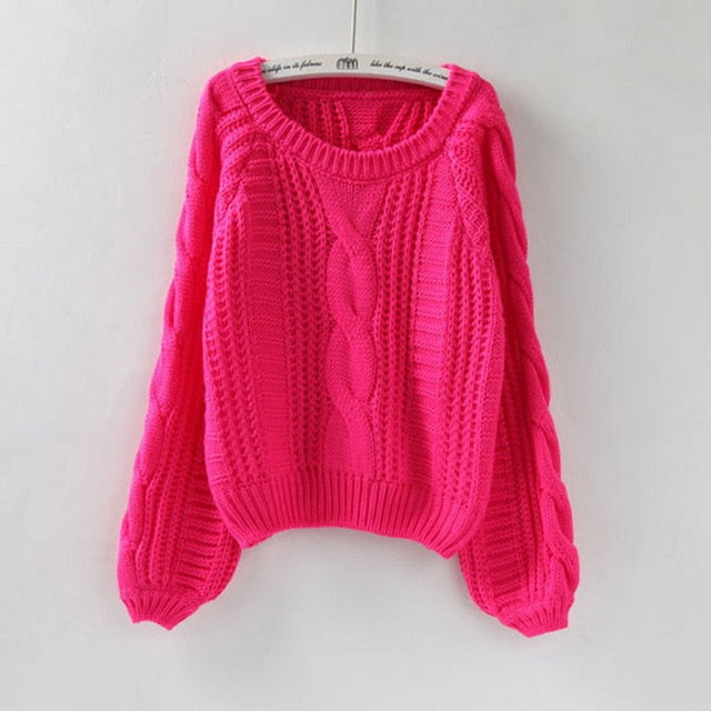 2019 Women Pull Sweaters Warm Pullover and Jumpers O Neck Yellow Sweater Jumpers Chic Short Sweater Twisted Pull