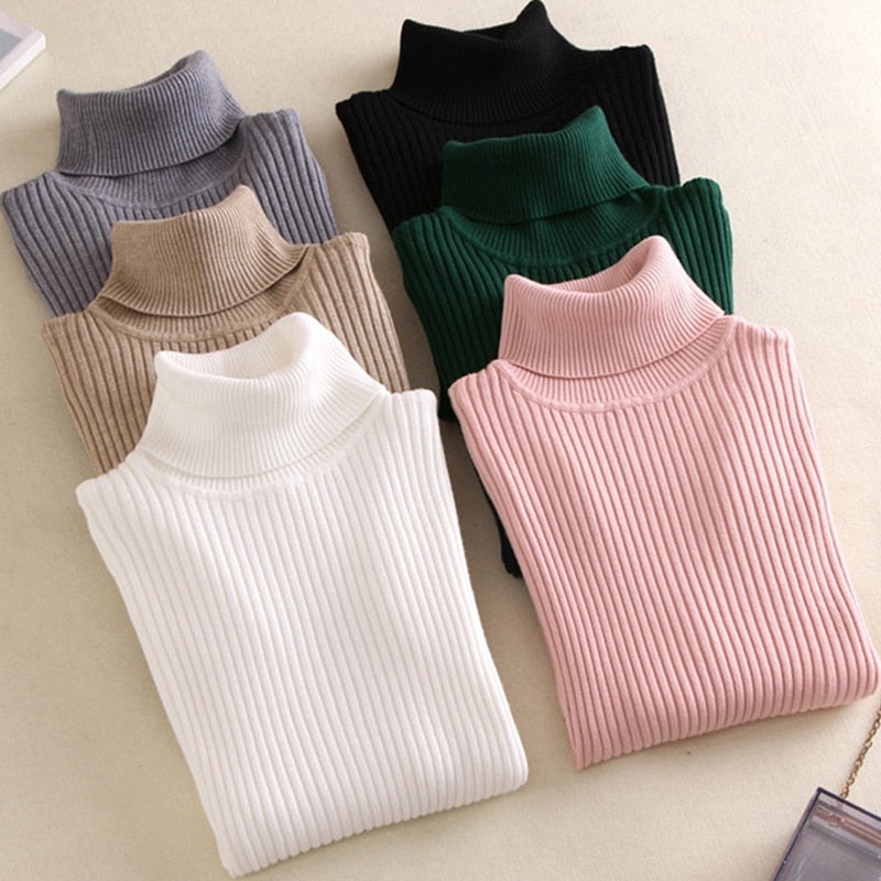 On sale 2019 autumn winter Women Knitted Turtleneck Sweater VEST Soft polo-neck Jumper Fashion Slim Femme Elasticity Pullovers