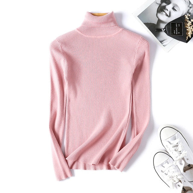 On sale 2019 autumn winter Women Knitted Turtleneck Sweater VEST Soft polo-neck Jumper Fashion Slim Femme Elasticity Pullovers