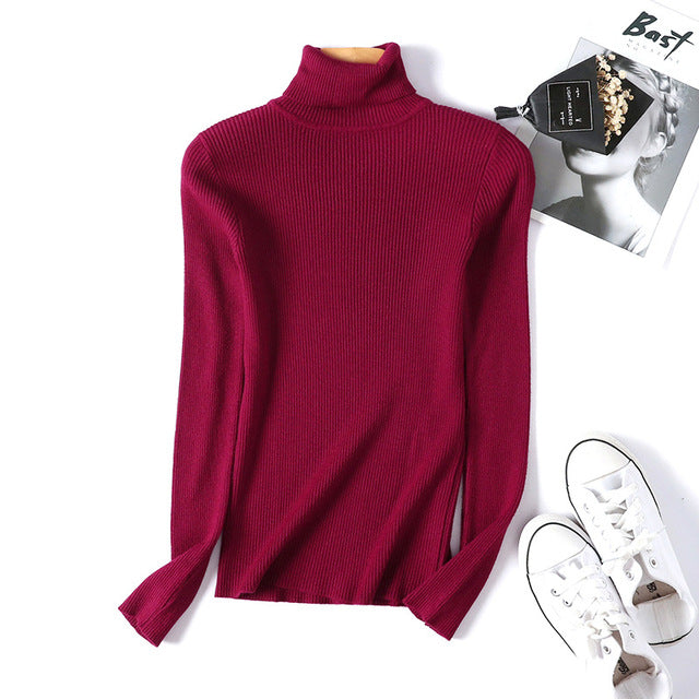 On sale 2019 autumn winter Women Knitted Turtleneck Sweater VEST Soft polo-neck Jumper Fashion Slim Femme Elasticity Pullovers