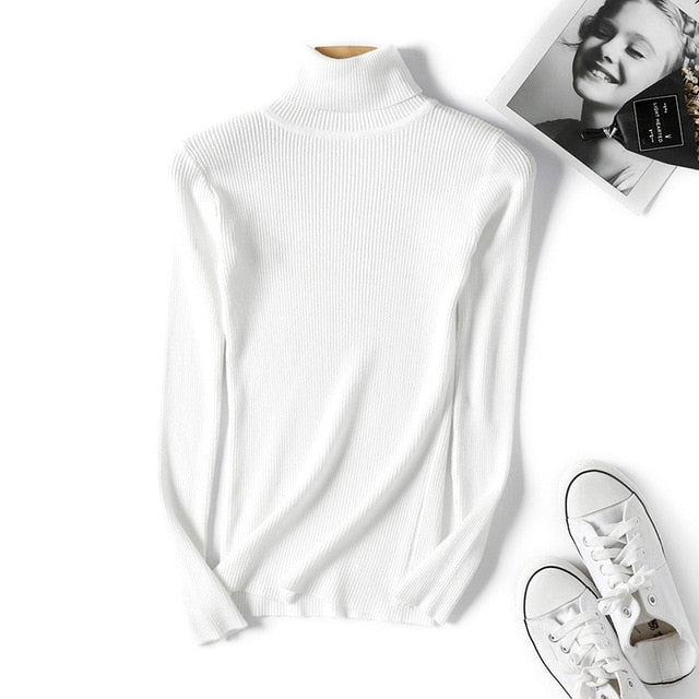 On sale 2019 autumn winter Women Knitted Turtleneck Sweater VEST Soft polo-neck Jumper Fashion Slim Femme Elasticity Pullovers