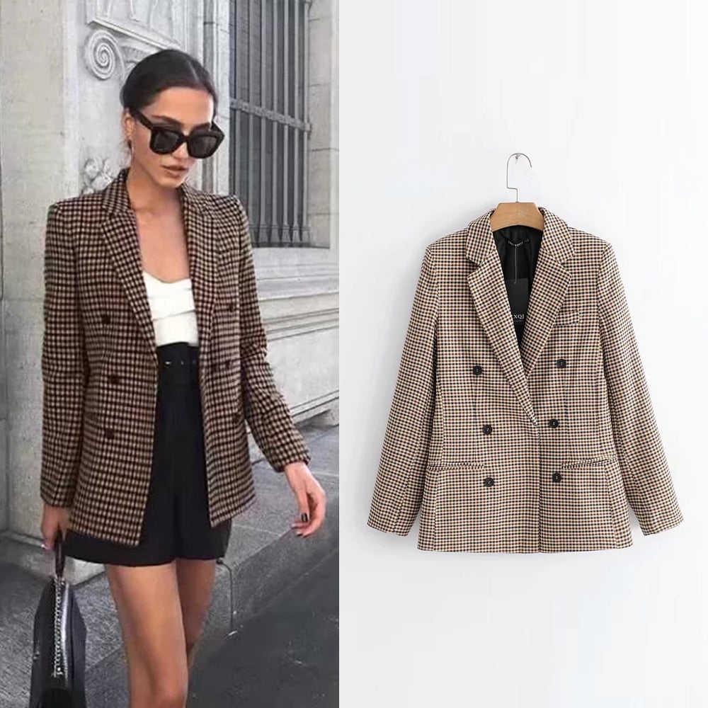 Long Sleeve Turn-down Collar Coat Women Clothing Plaid blazers Female 2019 Lady Business Jacket Suit Coat Slim Top Outerwear