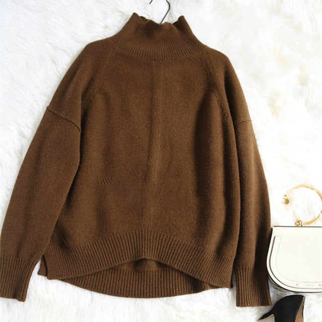 BELIARST Autumn and Winter New Cashmere Sweater Women's High-Necked Pullover Loose Thick Sweater Short Paragraph Knit Shirt