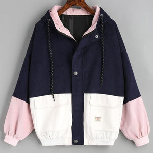 Outerwear & Coats Jackets Long Sleeve Corduroy Patchwork Oversize Zipper Jacket Windbreaker coats and jackets women 2018JUL25