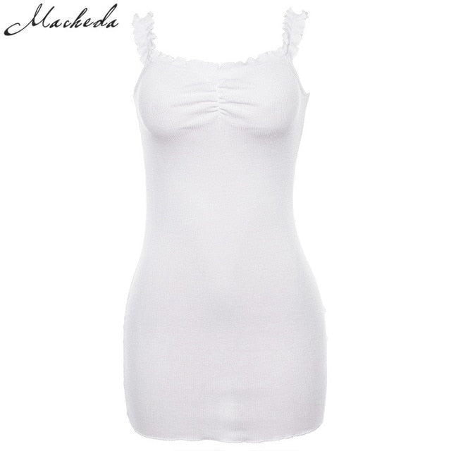 Macheda Ruffles Solid Sling Summer Tight Dresses Sleeveless 2018 New Bodycon Short Dress Solid Color Sexy Party Dress Women