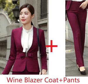 Fashion Wine Formal Uniforms Designs Professional Pantsuits With Jackets And Pants For Ladies Office Work Wear Blazers Sets