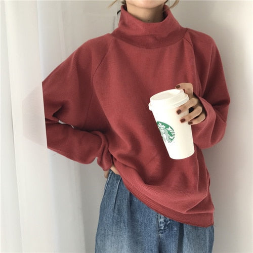 Autumn New Women Sweater Casual Loose Turtleneck Knitted Jumpers 2018 Long Batwing Sleeve Crocheted Pullovers Streetwear Winter