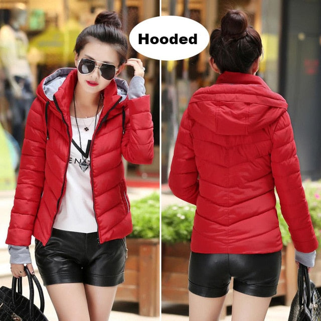 2019 Winter Jacket women Plus Size Womens Parkas Thicken Outerwear solid hooded Coats Short Female Slim Cotton padded basic tops