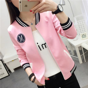 Fashion Women Zipper Long Sleeve Jacket Coat Outwear Stylish Casual Tops baseball uniform female Autumn pink cropped jacket