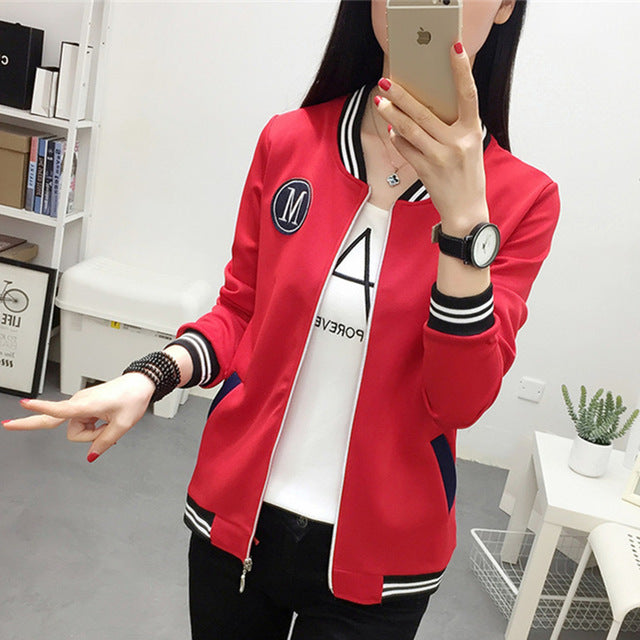 Fashion Women Zipper Long Sleeve Jacket Coat Outwear Stylish Casual Tops baseball uniform female Autumn pink cropped jacket