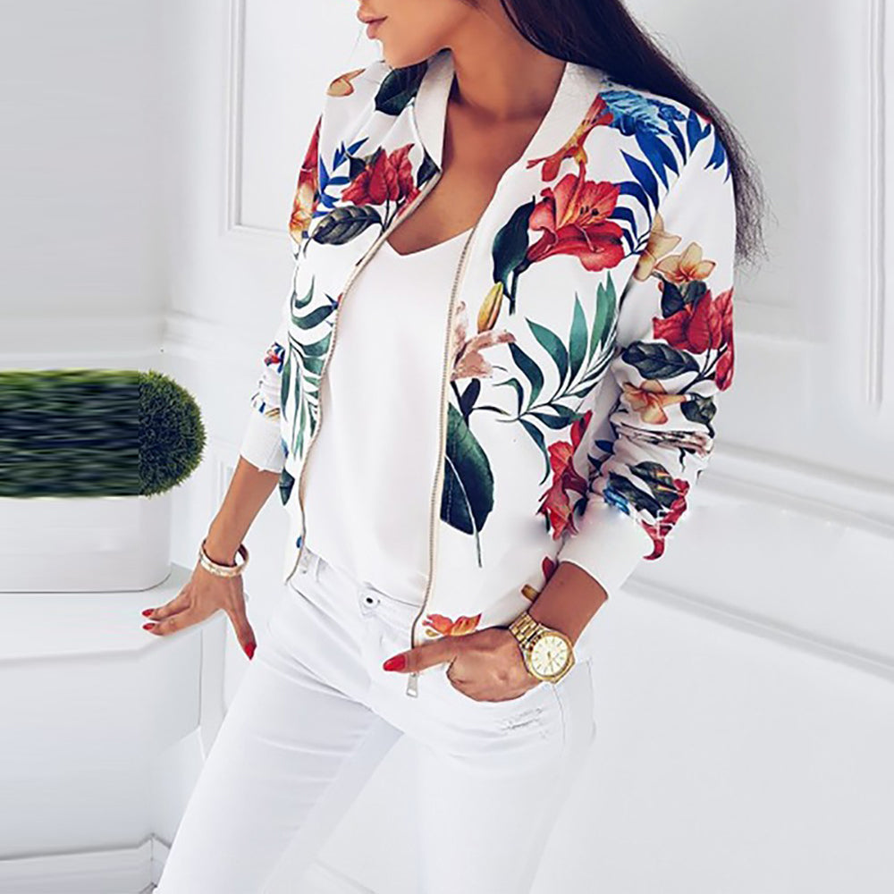 Plus Size Spring Women's Jackets Retro Floral Printed Coat Female Long Sleeve Outwear Clothes Short Bomber Jacket Tops 5XL