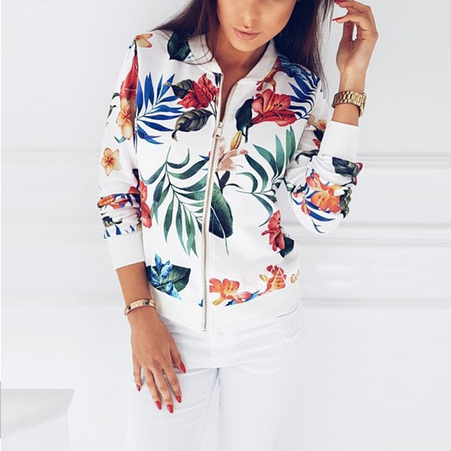 Plus Size Spring Women's Jackets Retro Floral Printed Coat Female Long Sleeve Outwear Clothes Short Bomber Jacket Tops 5XL