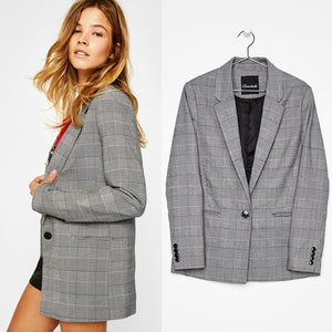 Queechalle 2019 Autumn Suit Blazers Women Office Lady Casual Plaid Blazer Jackets Women's Elegant Notched Formal Blazer Feminino