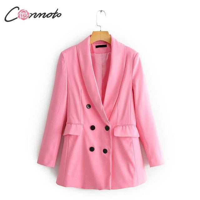 Conmoto Fashion High Street Pink Blazer Pants Suit Women 2019 Summer Long Sleeve Pockets Blazer Casual High Waist Long Pants