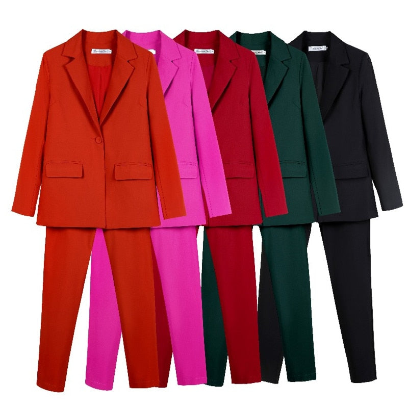 Work Pant Suits OL 2 Piece Set for Women Business interview suit set uniform smil Blazer and Pencil Pant Office Lady suit