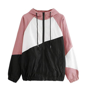 Women Basic Jackets Female Zipper Pockets Casual Long Sleeves Coats Autumn Hooded Jacket Two Tone Windbreaker Jacket