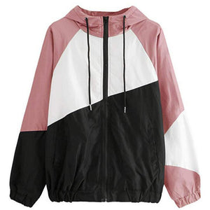 Women Basic Jackets Female Zipper Pockets Casual Long Sleeves Coats Autumn Hooded Jacket Two Tone Windbreaker Jacket