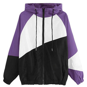 Women Basic Jackets Female Zipper Pockets Casual Long Sleeves Coats Autumn Hooded Jacket Two Tone Windbreaker Jacket